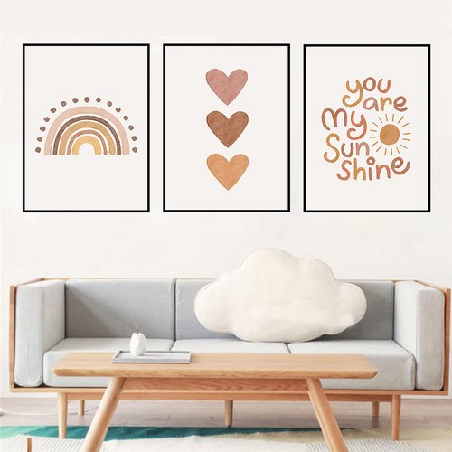 PUYIQARE You Are My Sunshine Canvas Wall Art Heart Rainbow Nursery Art Print Boho Wall Art Prints for Girls Room Decor Boho Sunshine Nursery Decor for Baby Kids Room Decor Unframed