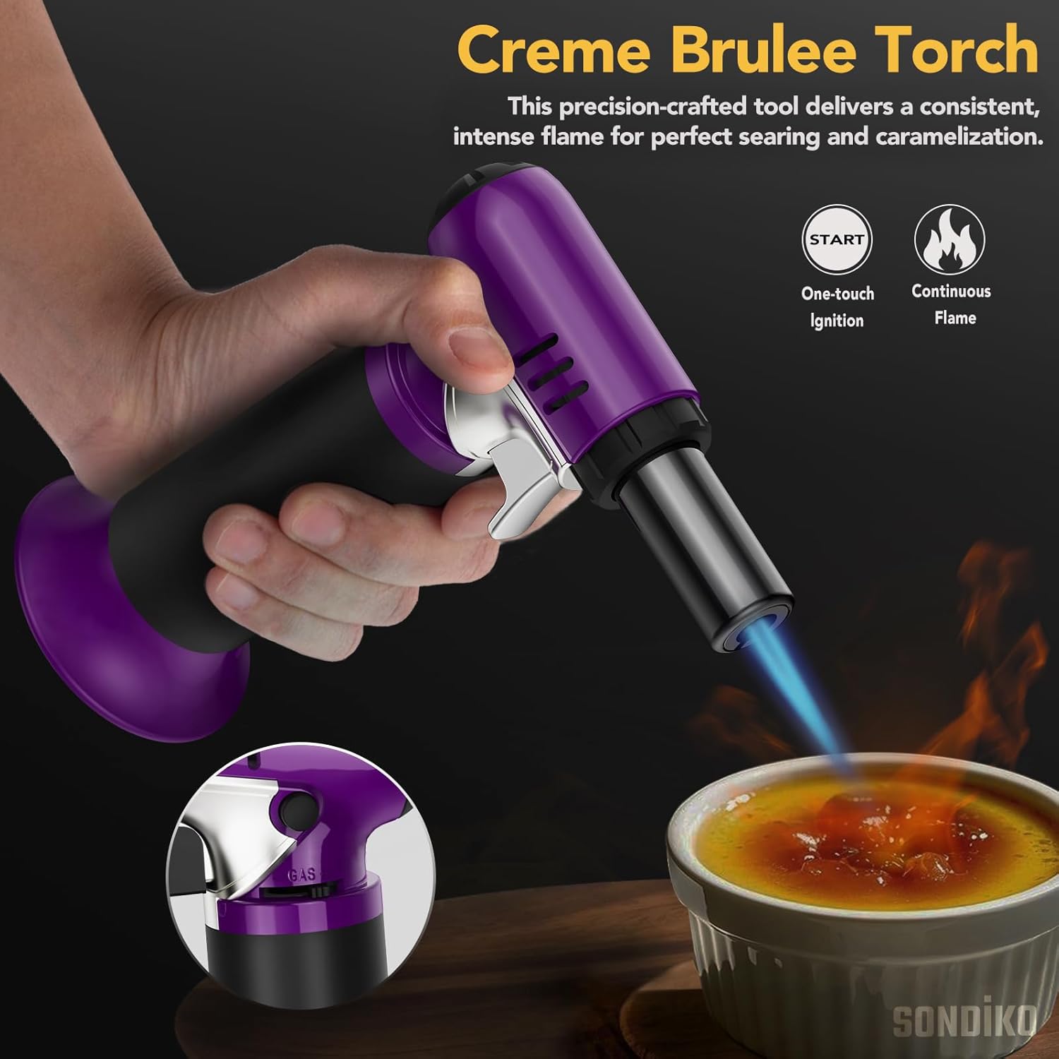 Sondiko Butane Torch - Refillable Soldering Lighter with Adjustable Flame | Purple & Black