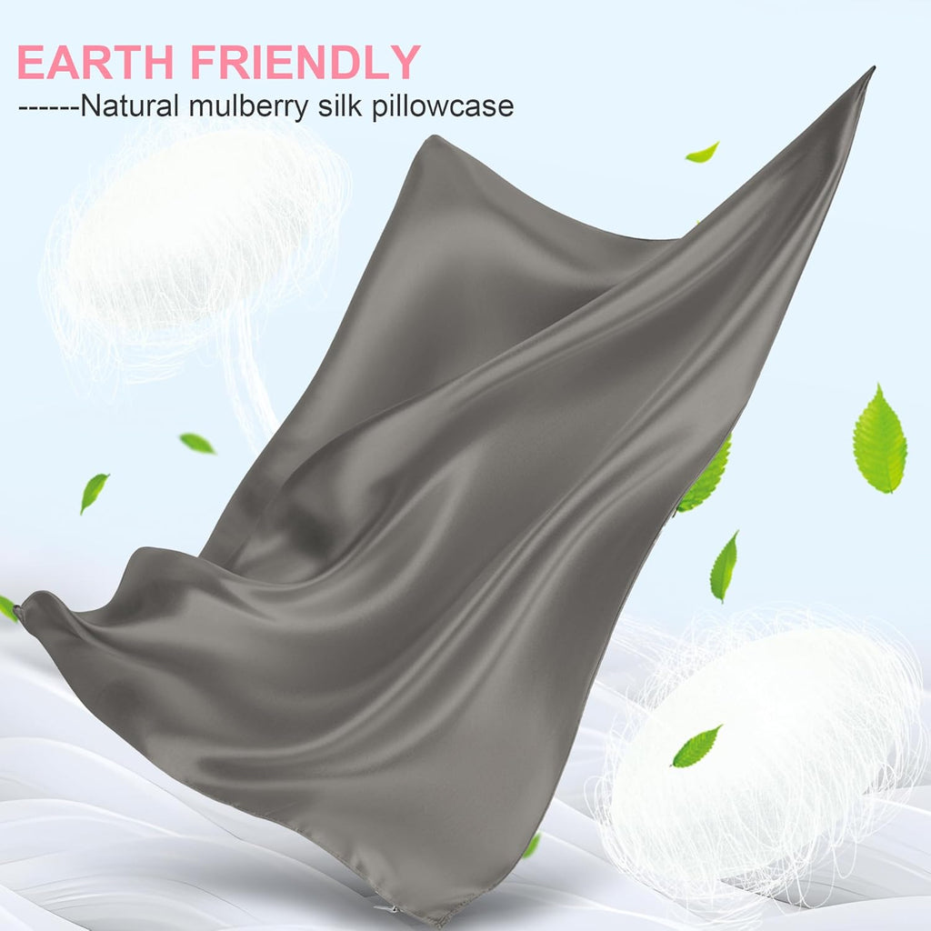 Skiennix Mulberry Silk Pillowcase - Queen Size, Hidden Zipper, Soft & Breathable, Dark Grey