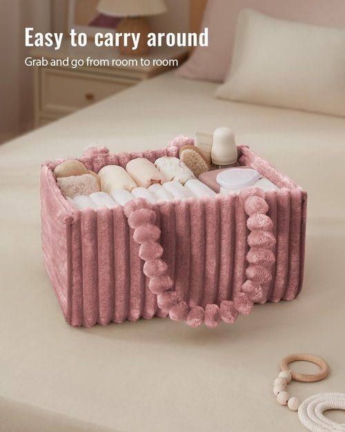 Blissful Diary Flannel Diaper Caddy Organizer - Cozy Plush Pink Nursery Storage Basket | Perfect Baby Shower Gift