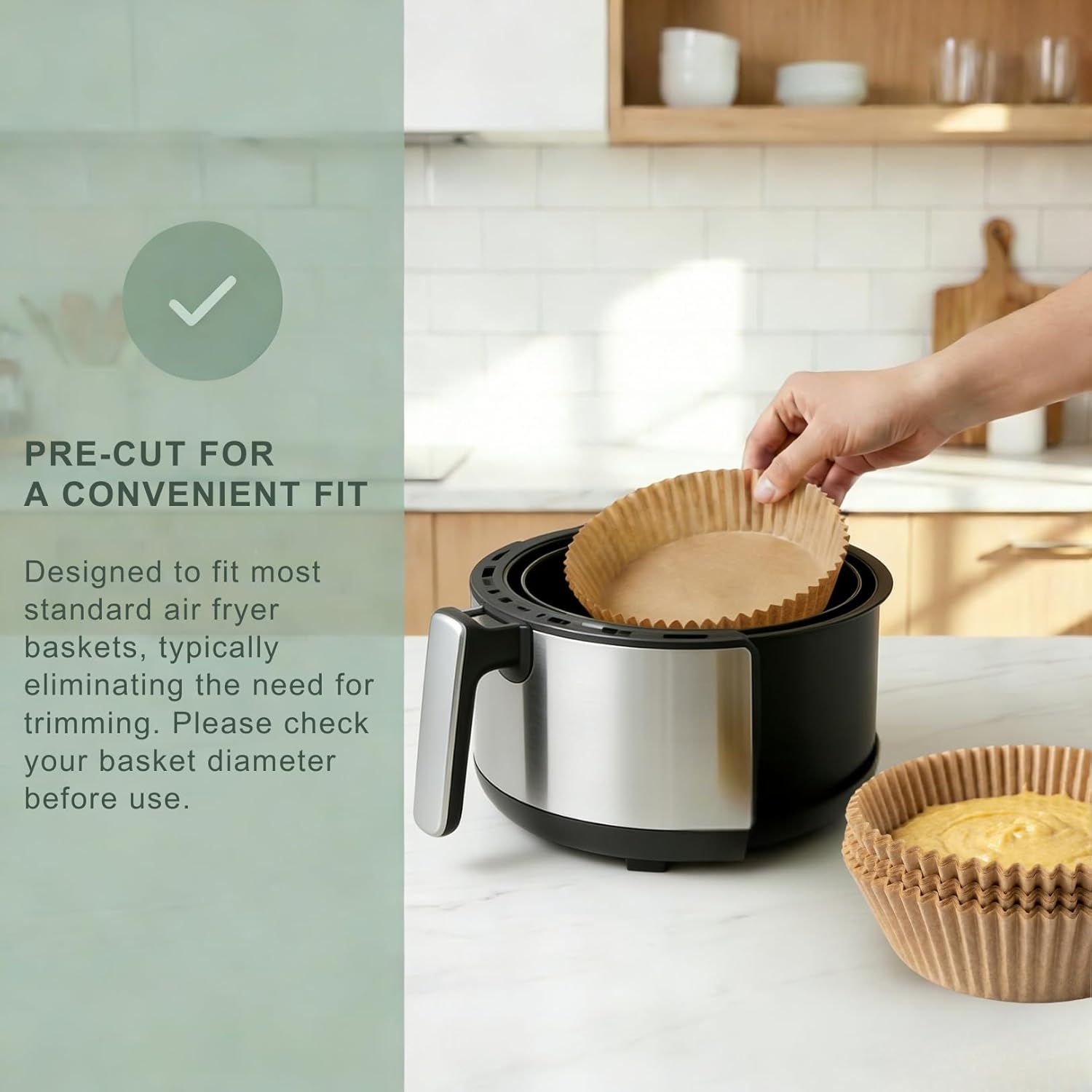 Skiennix Air Fryer Paper Liners - 100PCS Natural Parchment, Oil-Proof & Food Grade, 6.3 Inch Round