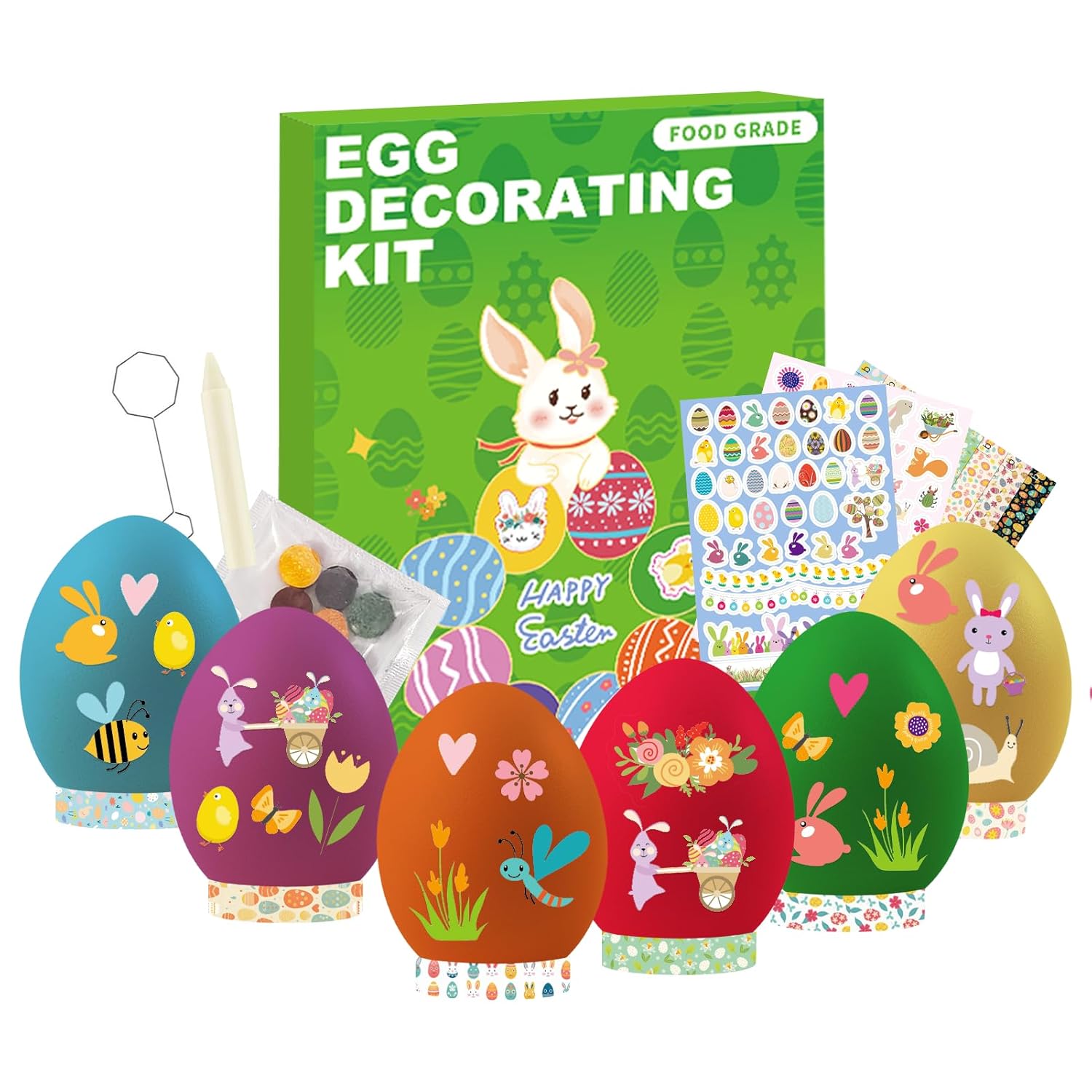 Skiennix Easter Egg Decorating Kit - Non-Toxic Dye Tablets with 89 Stickers & 8 Holders | DIY Craft Set