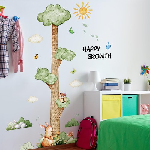 DRWSSR 3D Cartoon Height Growth Chart for Kids Wall Stickers Removable DIY Jungle Animals and Plants Height Sticker Peel and Stick Sun White Clouds Wall Art Decor for Nursery Kids Bedroom Living Room