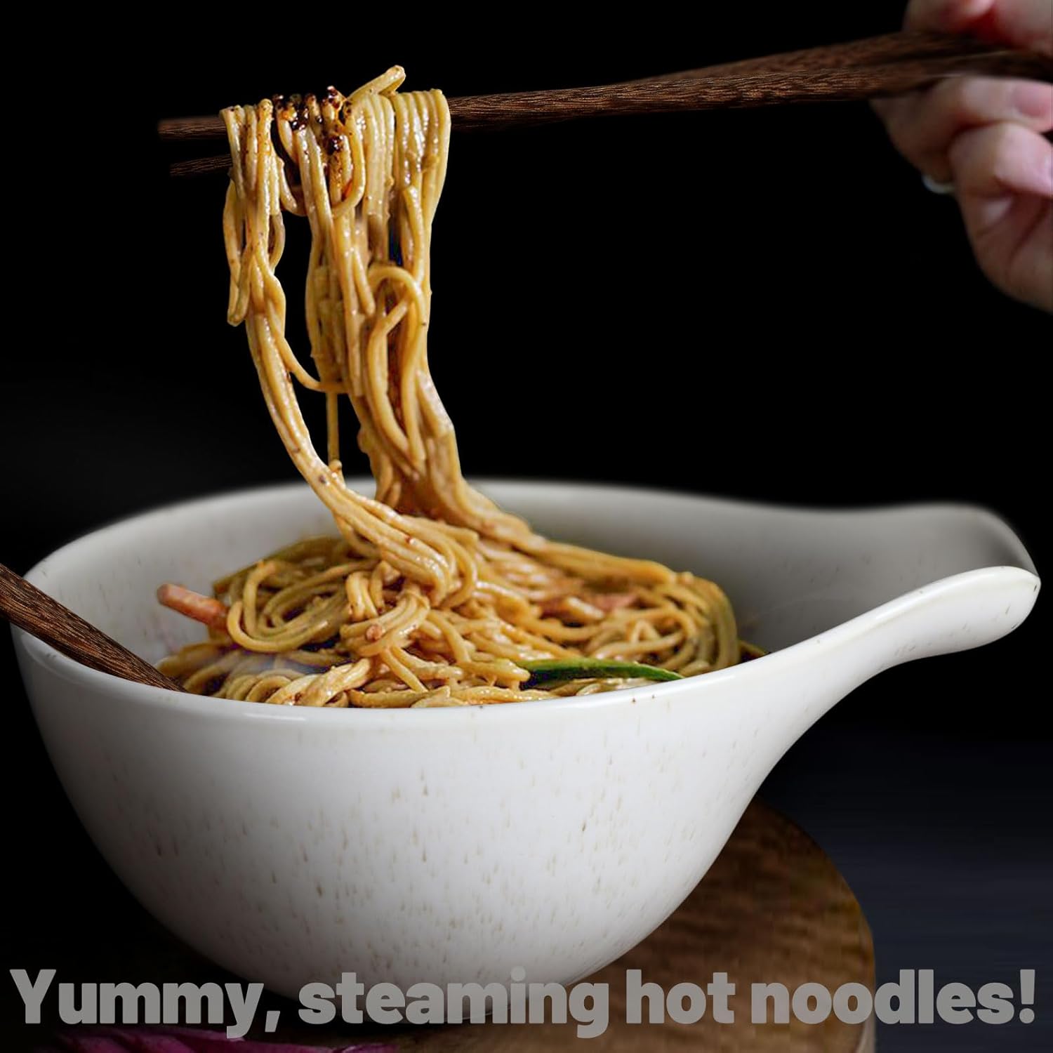 Artena Ramen Bowl Set - 42oz Ceramic Noodle Bowl with Chopsticks | Large Deep Soup & Pasta Bowl - White Gourd Design