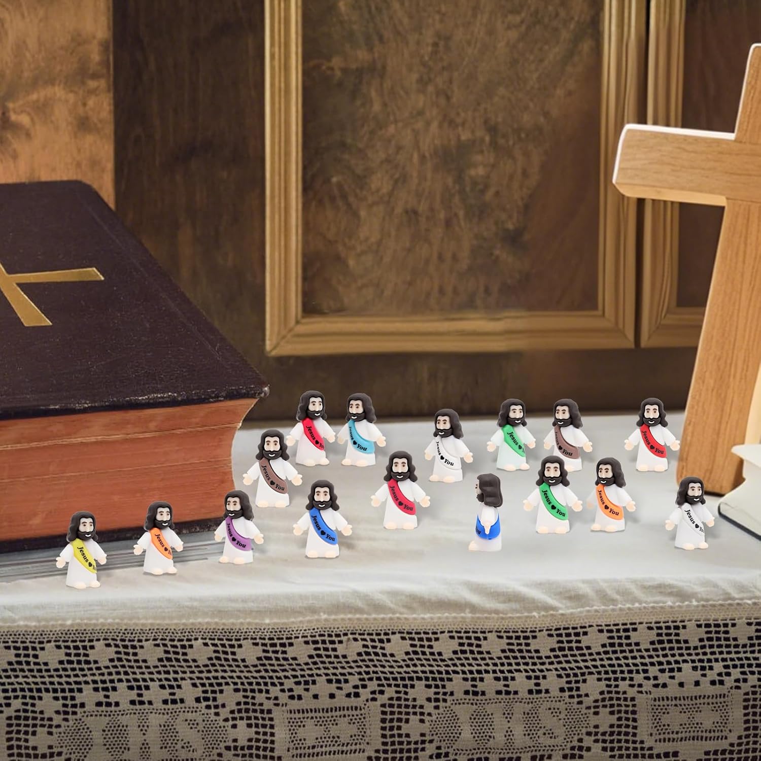 Owurha Jesus Love You Mini Figures - 300 Pcs Tiny Religious Figurines for Parties, Baptism Gifts & Easter