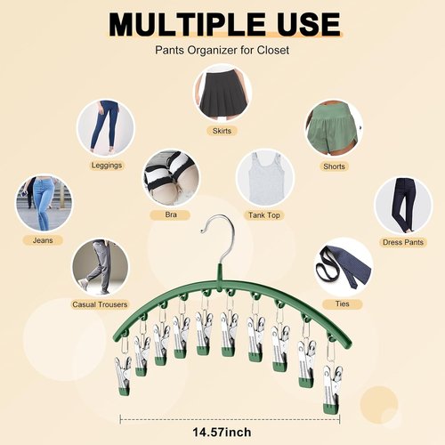 Legging Organizer by [Brand Name] - Space-Saving Metal Yoga Pants Hangers | 4 Pack with 10 Clips for 40 Leggings, Green