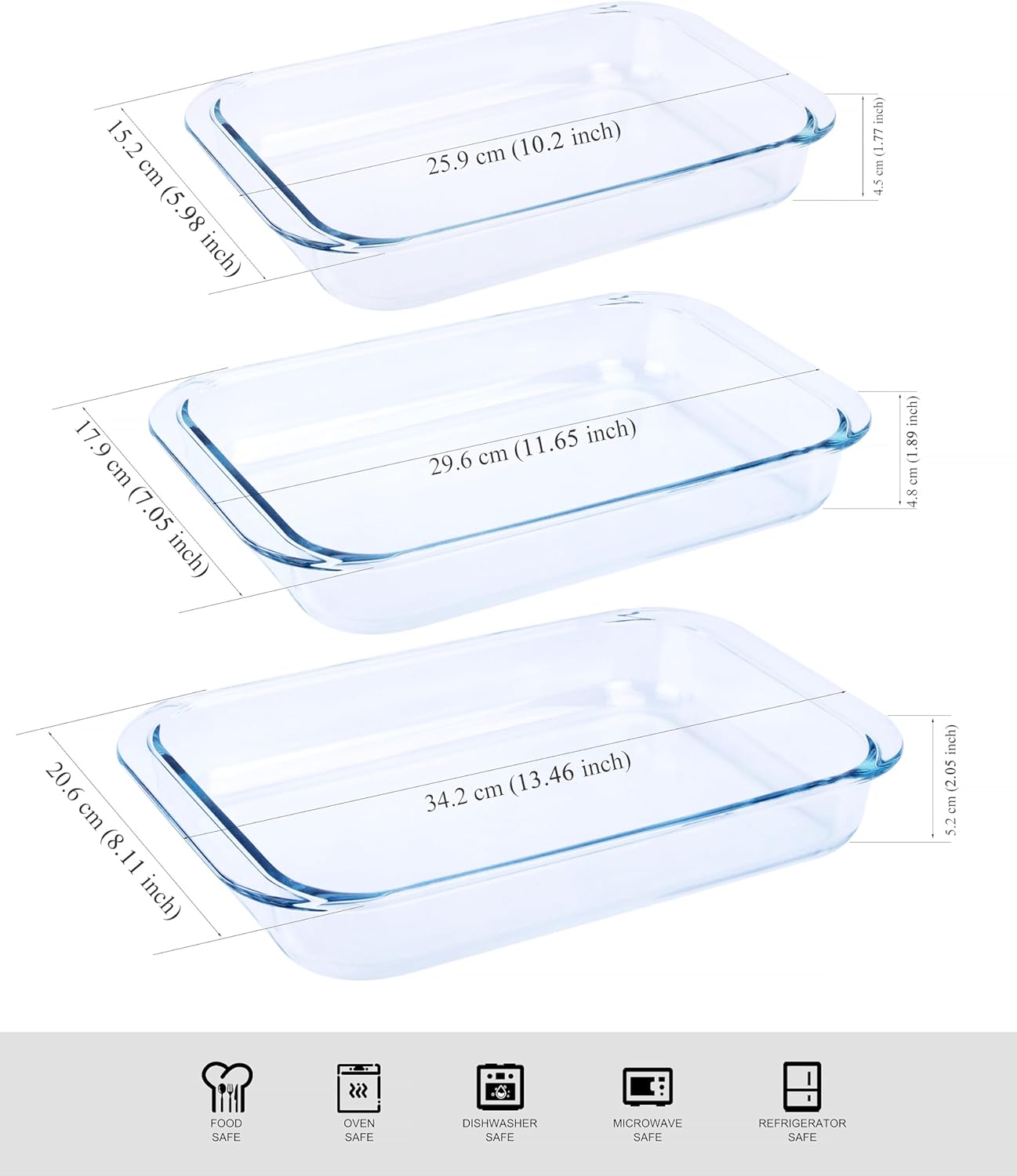 Tempered Glass Bakeware Set by [Brand Name] - 3 Rectangular Baking Dishes, 1L, 1.5L, 2L Sizes