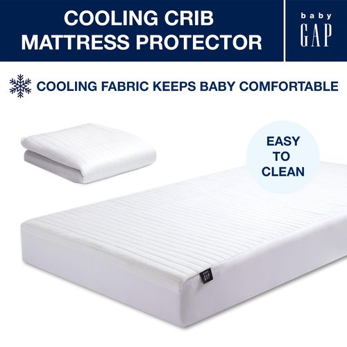 Crib Mattress Protector for Infants and Toddlers - Waterproof, Cooling, Soft Quilted, Elastic, and Washable Baby Mattress Protector in White, Quiet Comfort by babyGap