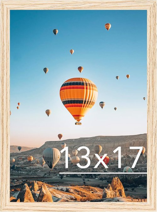 JCJMY 13x17 Picture Frame - Versatile Wall Mounting for Horizontal or Vertical Display | Shatter-Resistant Plexiglass, Natural Finish