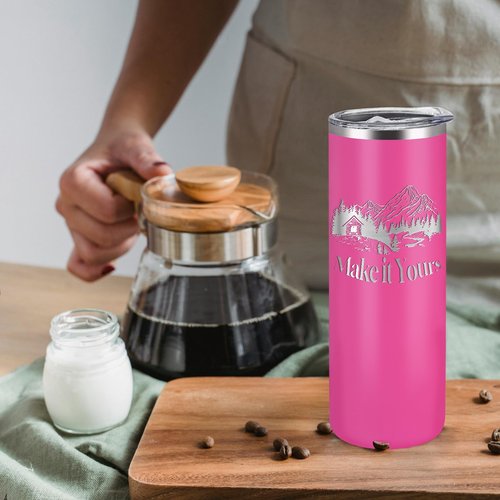 YOUKE OLA 16 Pack Stainless Steel Skinny Tumblers Bulk Straight Double Wall Powder Coated Insulated Tumbler with Lid and Straw for Laser Engrave, DIY Gift, 20oz Pink