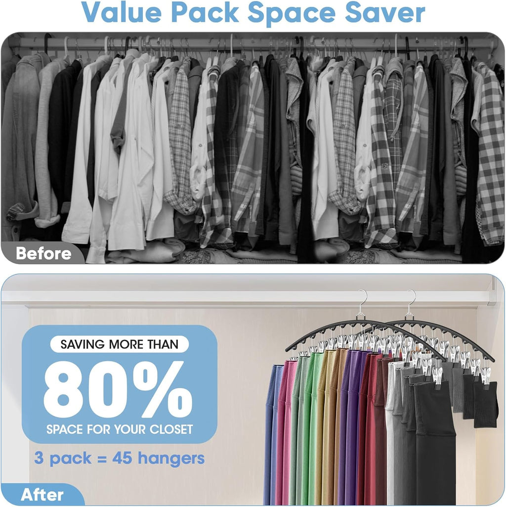 Skiennix Legging Organizer - Space-Saving Closet Hangers for 45 Leggings, Shorts & Skirts | Black