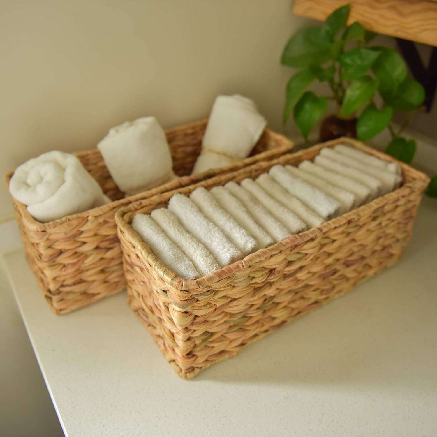 StorageWorks Toilet Tank Basket - Stylish Water Hyacinth Storage Baskets for Bathroom | 2-Pack