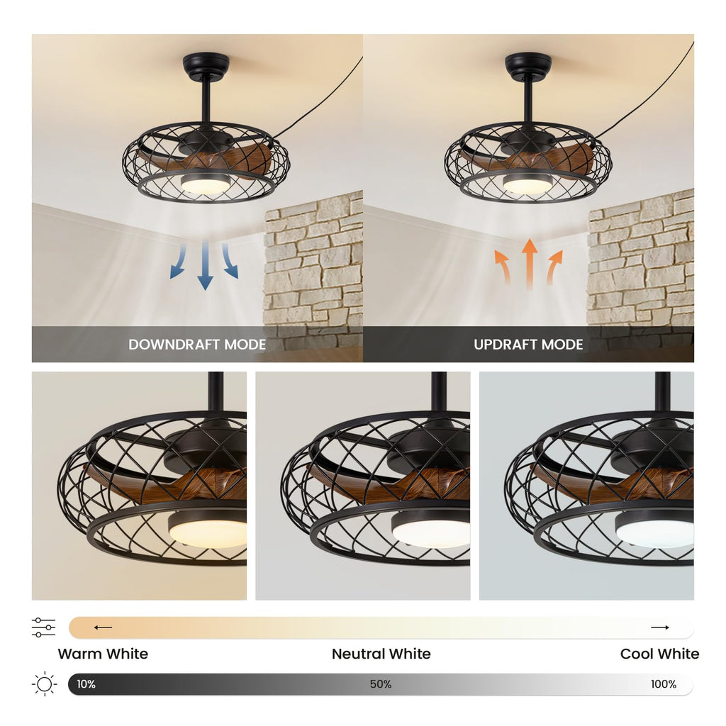 CROSSIO 20'' Outdoor Ceiling Fans with Lights, Gazebo Fan Wet Rated Remote&APP Control, Plug in Ceiling Fan for Patios, Pergola, Ceiling Fan with Remote Control, Hanging with Hook,Black
