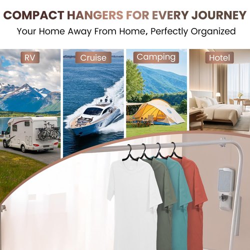 20 Pack Foldable Travel Hangers with 12 Clips - 2025 Cruise Essentials, Portable Collapsible Plastic Hangers-Travel Must Haves for Suitcase, Hotel, RV, Road Trip, Flying, Camping | Black