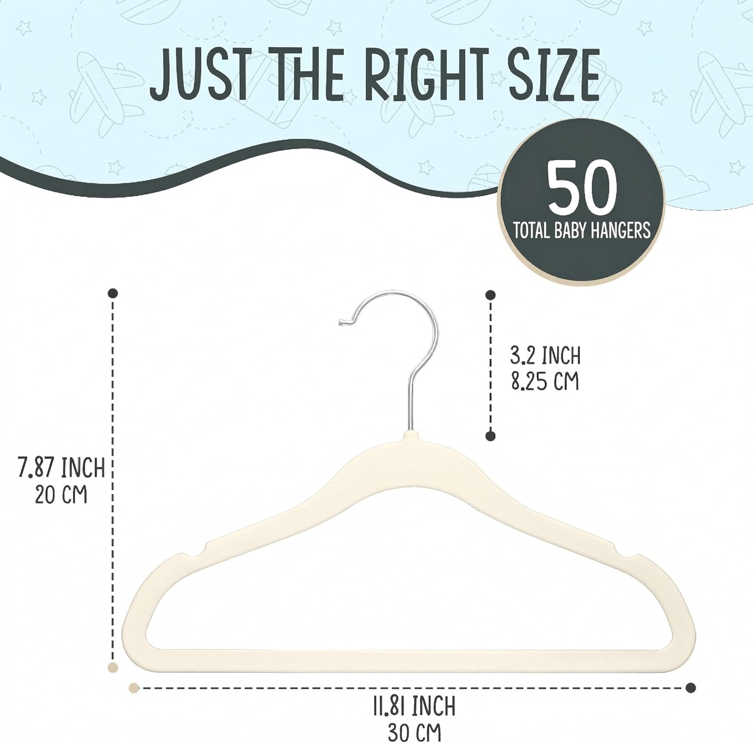 TechZoo 50 Premium Baby Velvet Hangers - Non-Slip, Ultra-Slim Space-Saving Design - 360° Swivel Hook, Ivory