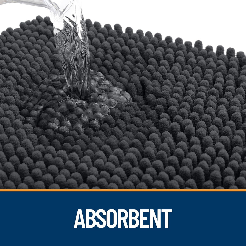 OLANLY Dog Door Mat - Absorbent Non-Slip Chenille Mat for Muddy Paws | 44x24, Dark Grey