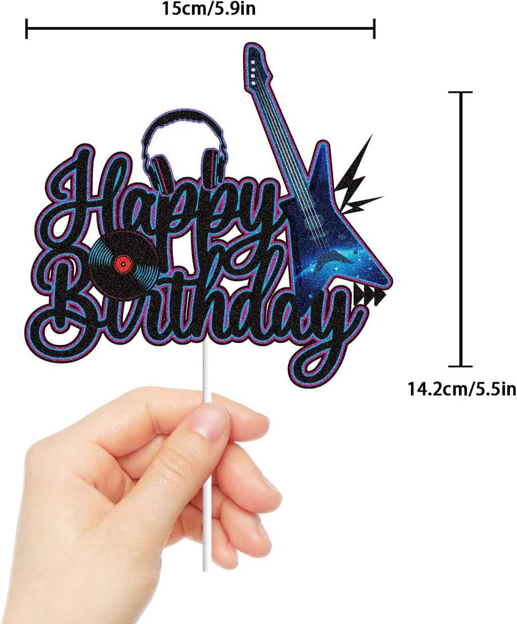 Skiennix Electric Guitar Birthday Cake Topper - Black & Purple Glitter Rock Music Theme Decor