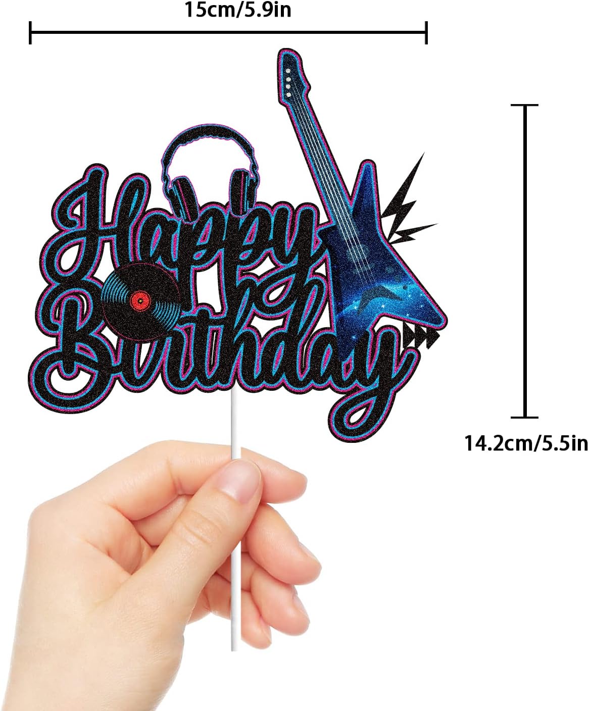 Skiennix Electric Guitar Birthday Cake Topper - Black & Purple Glitter Rock Music Theme Decor