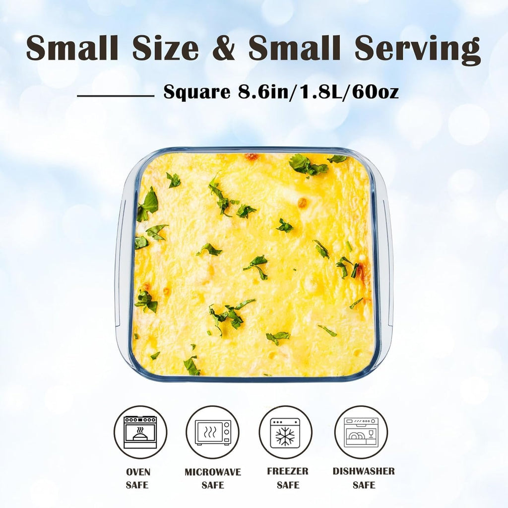 Skiennix Small Glass Baking Dish - 8.6-Inch Casserole Dish for Oven | Durable & Versatile