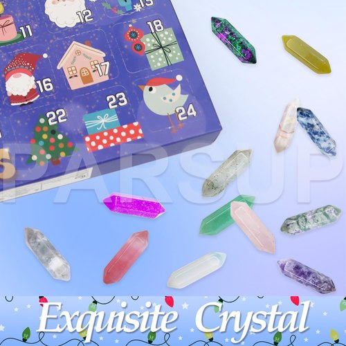 Christmas Crystal Advent Calendar 2025 - Healing Stones Kit with Necklace Holder & Magnifier | 24 Gemstone Boxes for Kids & Adults
