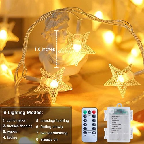Brightown Star String Lights - 33ft 100 LED Battery Operated Fairy Lights with Remote | Warm White for Indoor & Outdoor Decor