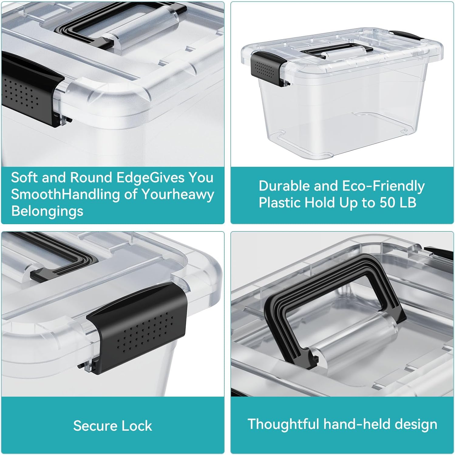 Nazhura Storage Bins - Stackable Clear Plastic Containers with White Lids | 6QT, 12-Pack