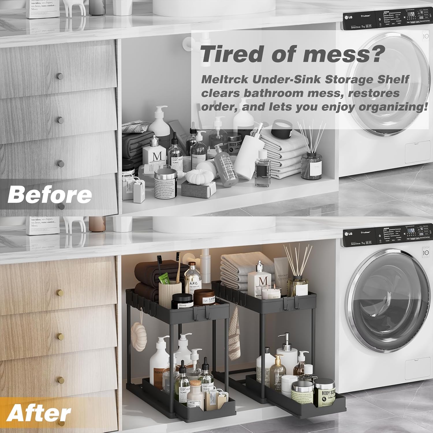 Under Sink Organizer by [Brand Name] - 2 Pack Bathroom Storage with Pull-Out Sliding Drawers | 12.8 Inch, Black