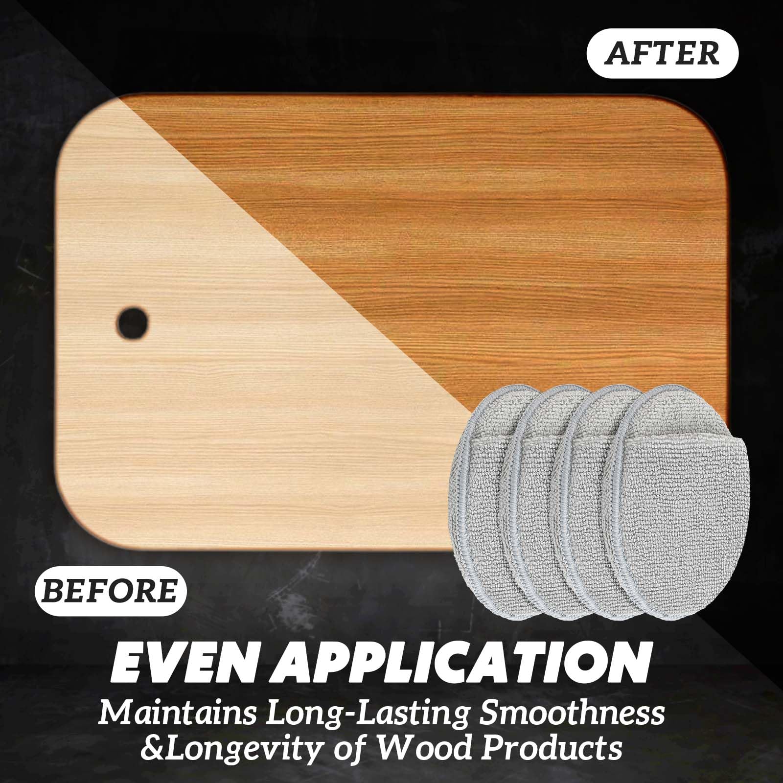 Qinyoung 6 Pcs Cutting Board Oil Applicator for Oil Board Microfiber Cloth Applicator for Cutting Boards, Wooden Spatula, Spoon and Other Utensils Polishing Machine 5 Inch Diameter (Round,Grey)