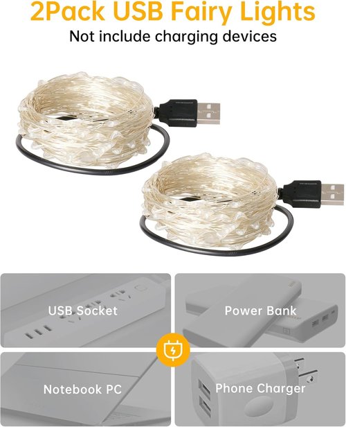 Blingstar USB Powered Fairy Lights - 33Ft 100 LED Mini String Lights | Flexible Silver Wire for Indoor Holiday Decor