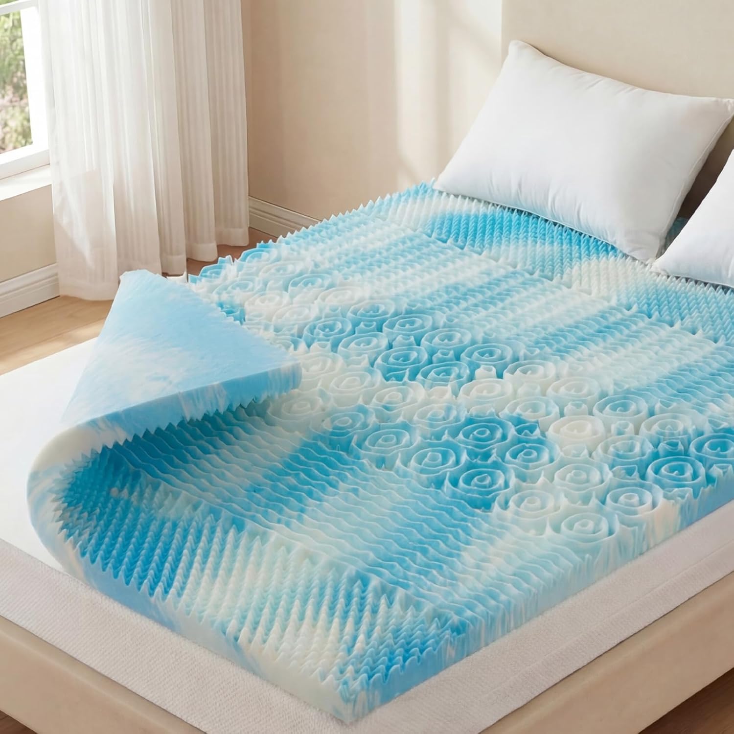 Sweetcrispy Memory Foam Mattress Topper - 5-Zone Gel Infused Cooling Pad for Full Size Bed | CertiPUR US Certified