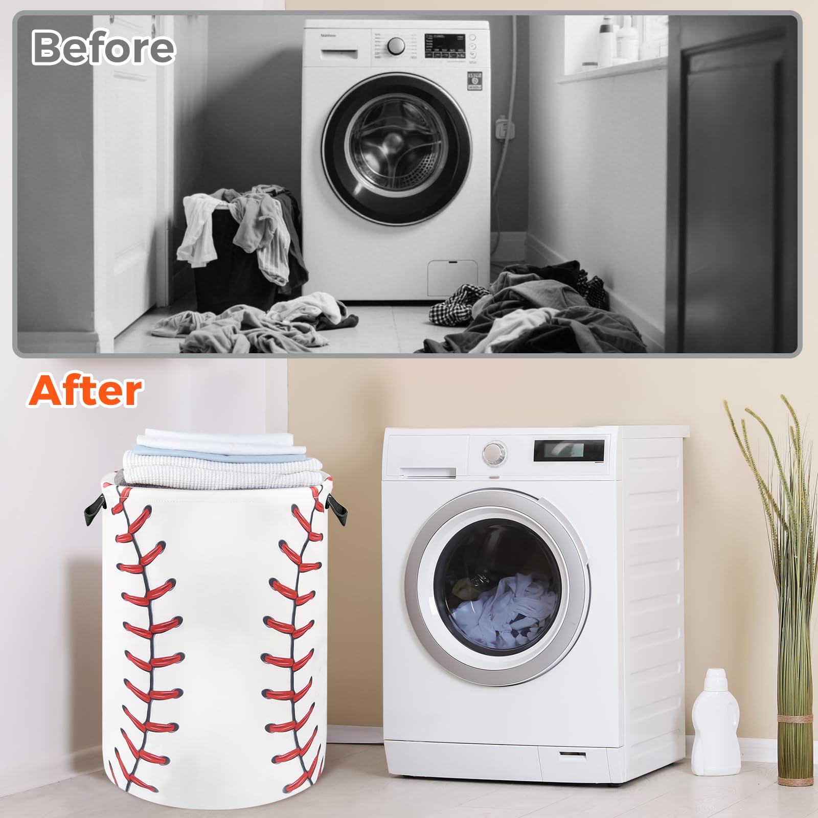 Baseball Laundry Basket for Boys Room Decor, Kids Nursery Hamper Gift for Bathroom Bedroom Sports Room Accessories, Teens Stuff Storage Bin, 17.71"x13.77"