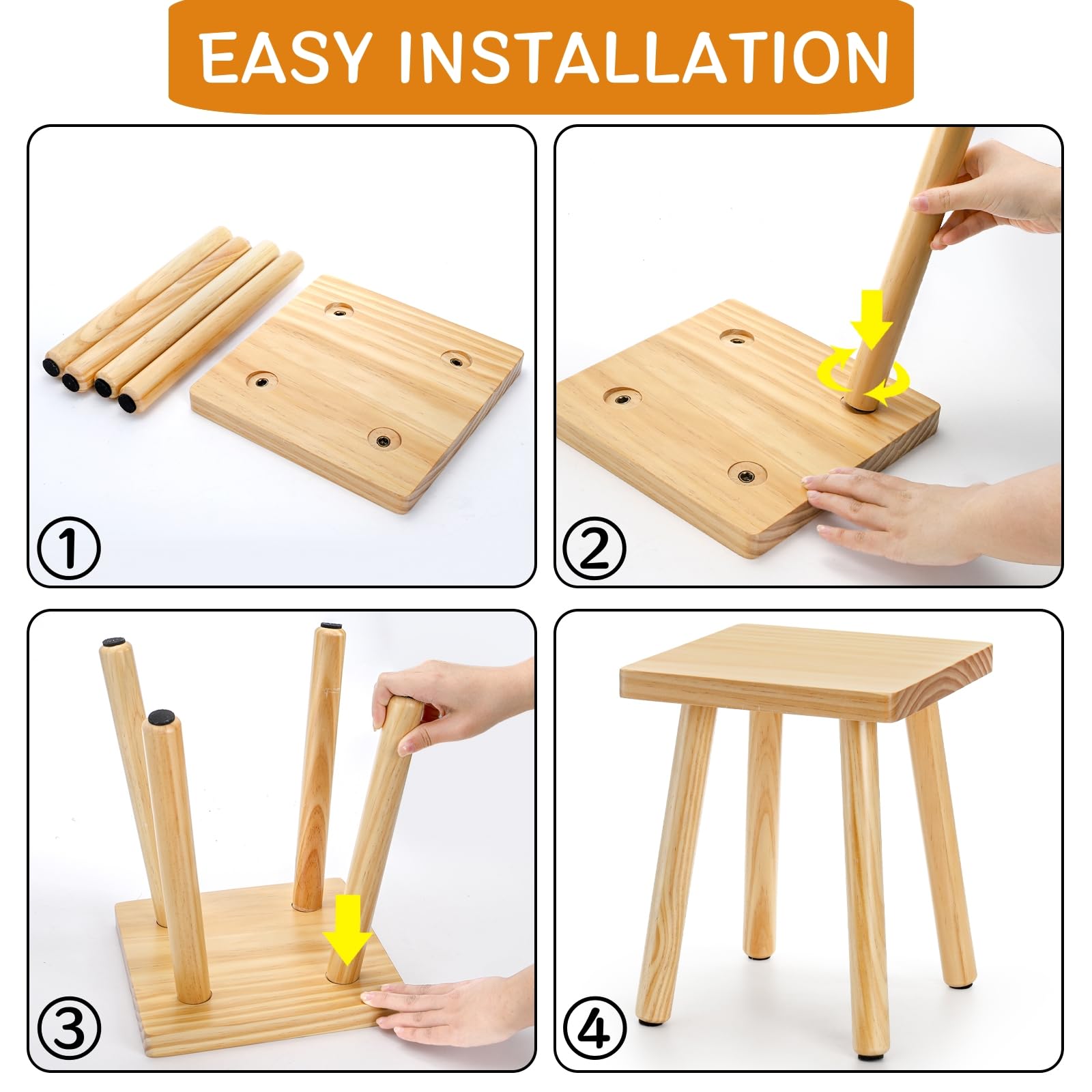 Goaste 9.5 Inch Wooden Step Stool, Solid Square Sitting Stools for Adults Kids, Multi-Purpose Short Chair Perfect Matched Sensory Table, 4-Legged Small Foot Rest Stool for Playroom, Kitchen, Bedroom