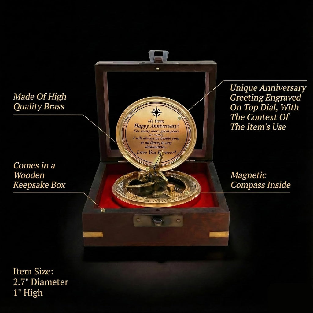 OakiWay Anniversary Sundial Compass - Unique Gift for Him or Her | Perfect for 20th, 25th, 40th, 50th Celebrations