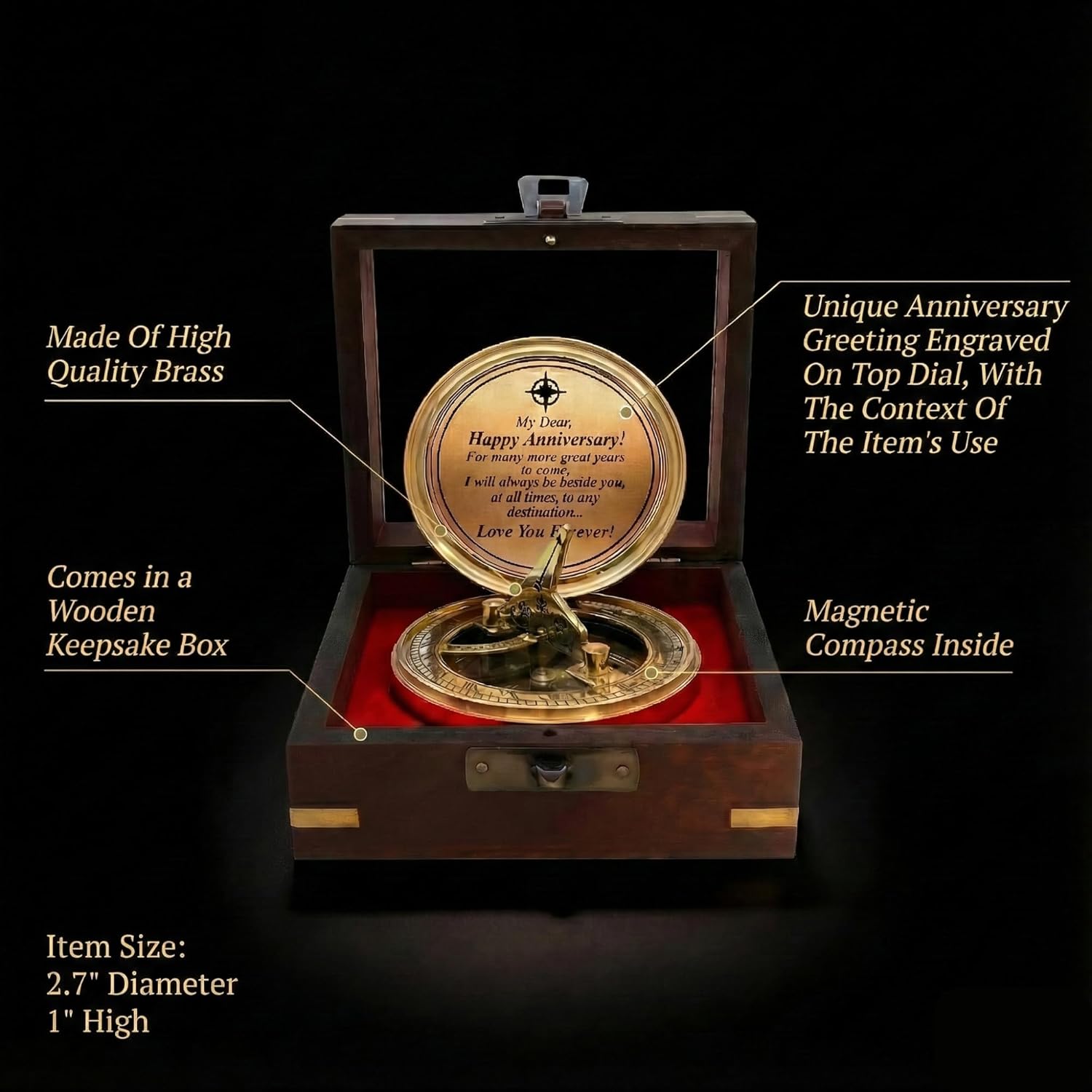OakiWay Anniversary Sundial Compass - Unique Gift for Him or Her | Perfect for 20th, 25th, 40th, 50th Celebrations
