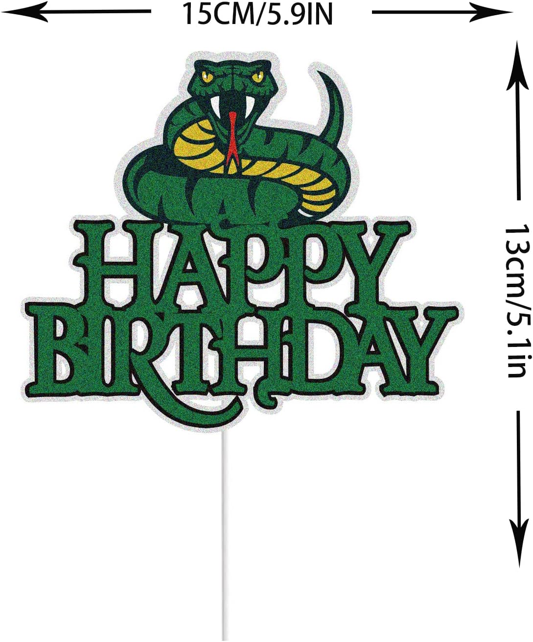 Snake Happy Birthday Cake Topper - Green Glitter Jungle Animal Theme Decoration for Kids & Adults