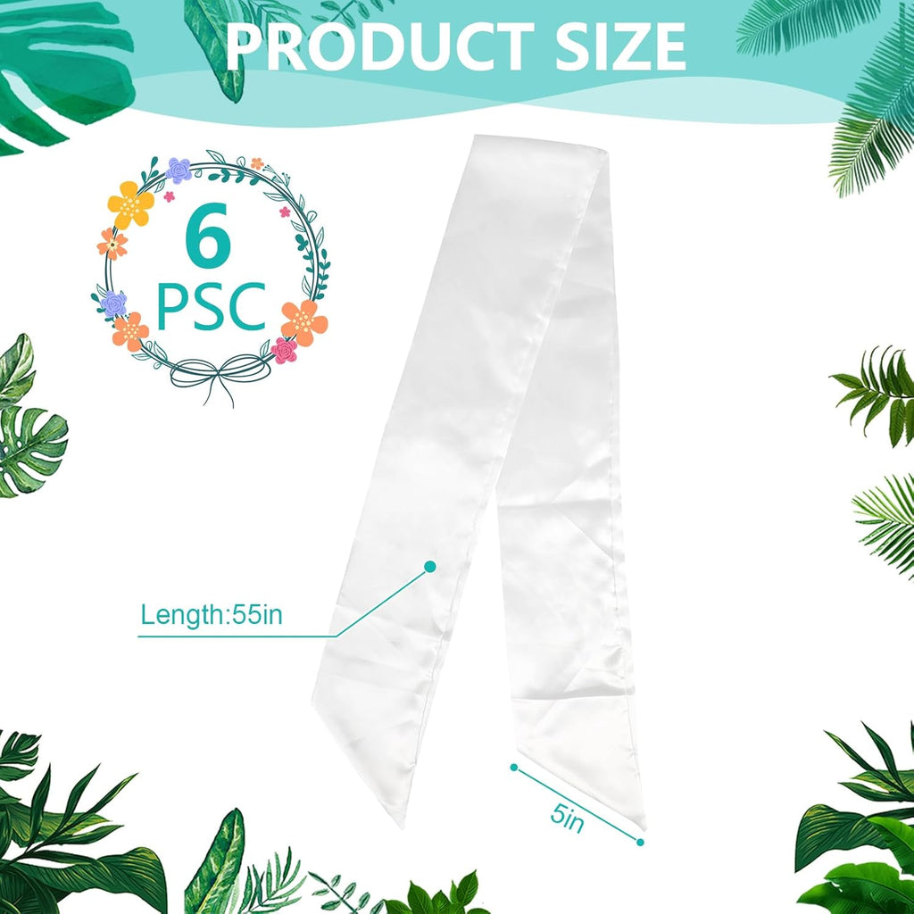 Skiennix 6Pcs White Wreath Sash - Blank Monogram Door Hanger for Christmas & Halloween | 5x55in