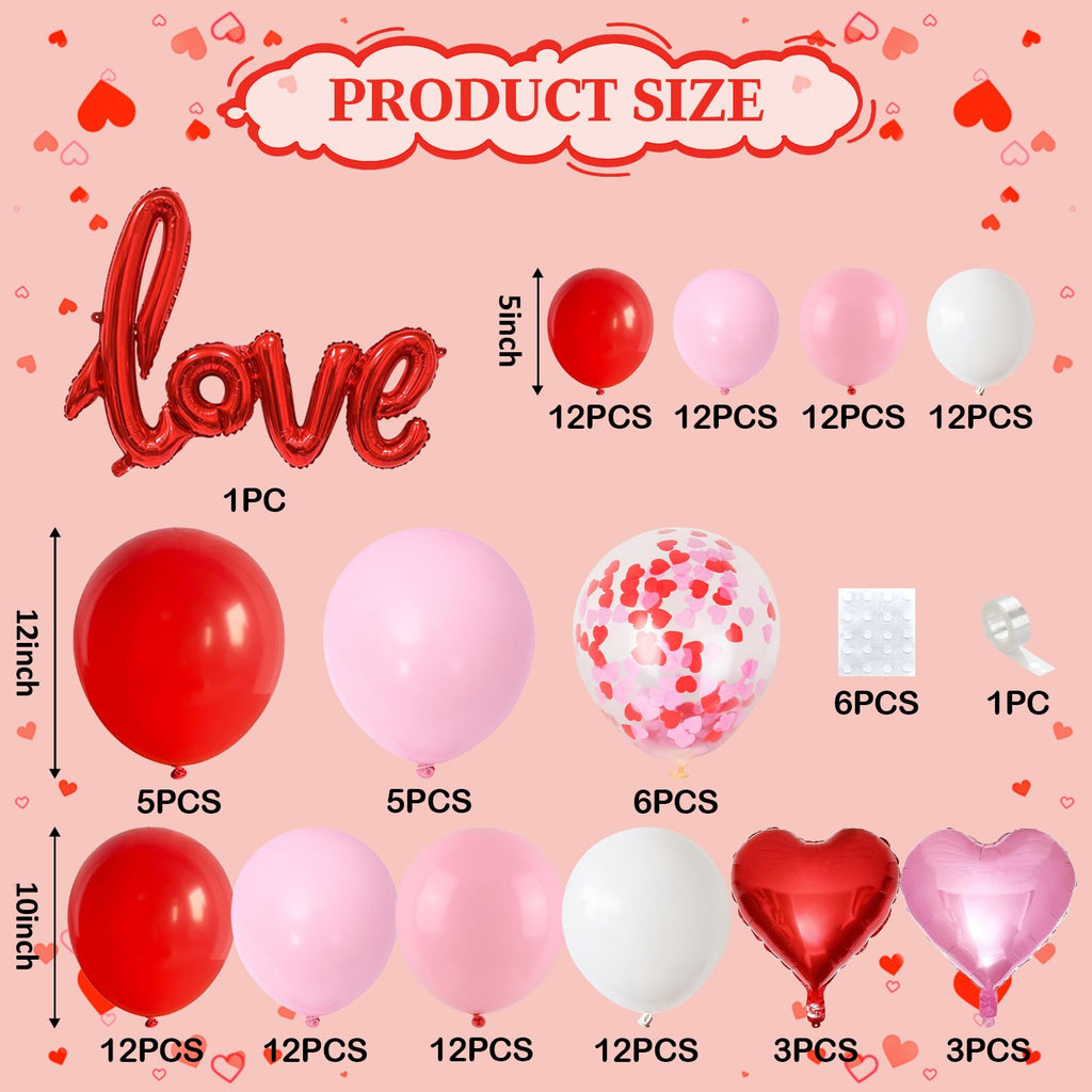 Froova Pink Red White Balloons Arch Kit Mothers Day Balloon Garland Love Foil Balloons Red Pink Heart Shaped Balloon for Women Happy Mothers Day Best Mon Anniversary Sweet Valentine Day Romantic Decor