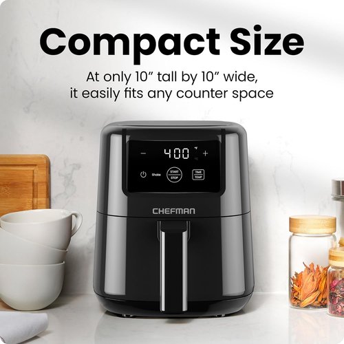 CHEFMAN 2 Qt Mini Air Fryer - Compact Digital Air Fryer with Nonstick Basket & Timer - Black