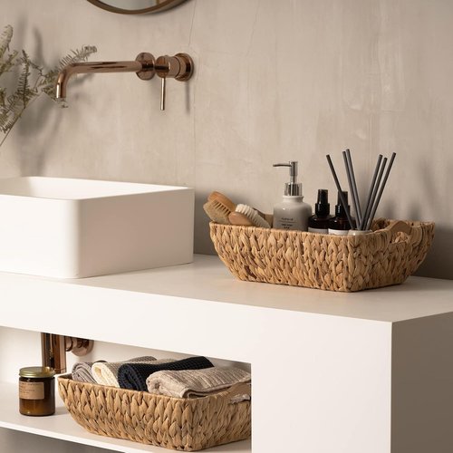 FairyHaus Wicker Baskets - Hand Woven Water Hyacinth Storage Baskets Set of 2 | Natural Organizing Solution, 14.96x10.04x4.73