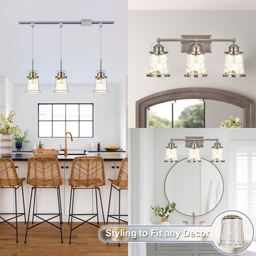 Lucidce 3 Pack Light Fixtures Replacement, Globe Shaped Hammer Glass Clear Amber Glass Shade for Pendant Light Vanity Wall Sconce, E26 Base 1-5/8 Inch Fitter