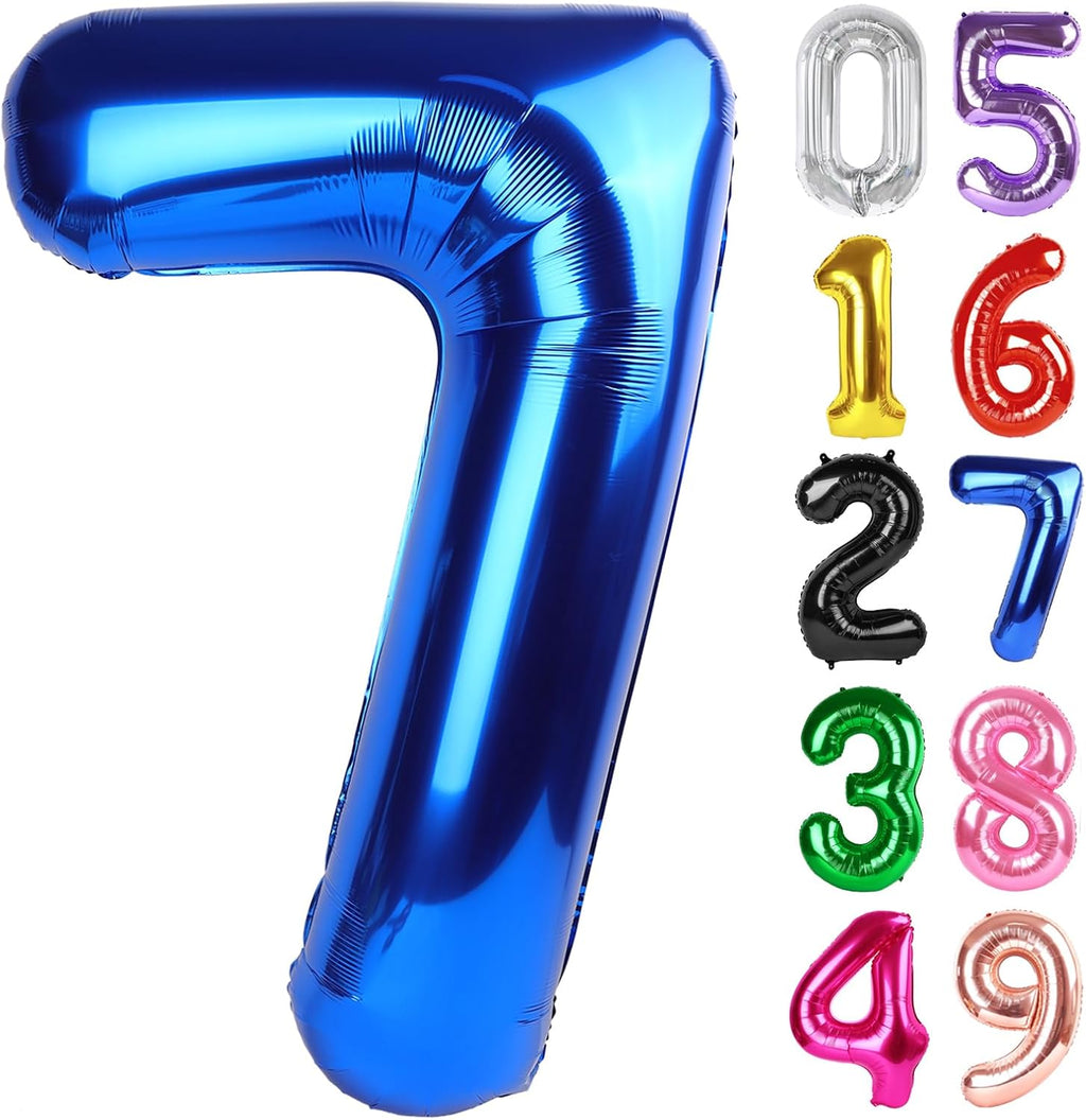 Metallic Blue Number 7 Balloon - 40 Inch Giant Foil Balloon for 7th Birthday Party Decorations