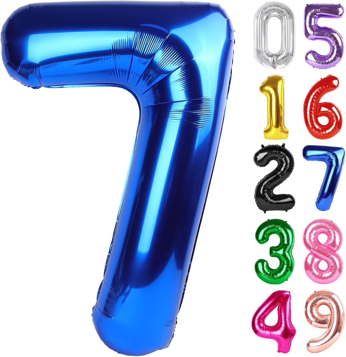 Metallic Blue Number 7 Balloon - 40 Inch Giant Foil Balloon for 7th Birthday Party Decorations