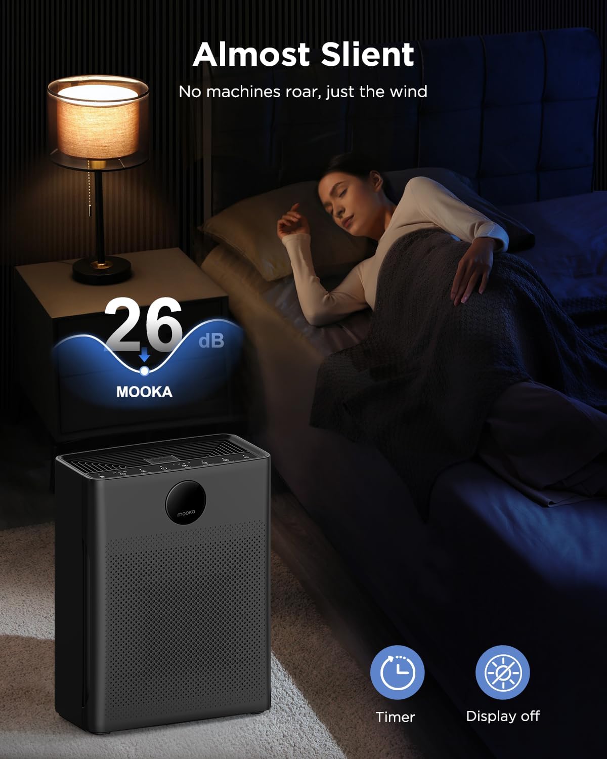 MOOKA Air Purifier - Large Room Coverage Up to 2200 Sq. Ft. | Washable Filter & Air Quality Sensor