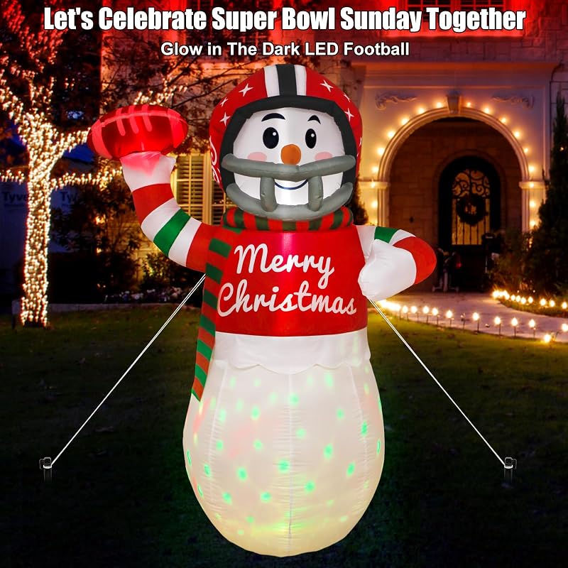 6ft Christmas Inflatable Snowman Football – OurWarm, Neon LED Yard Decor – Variation: Football Snowman