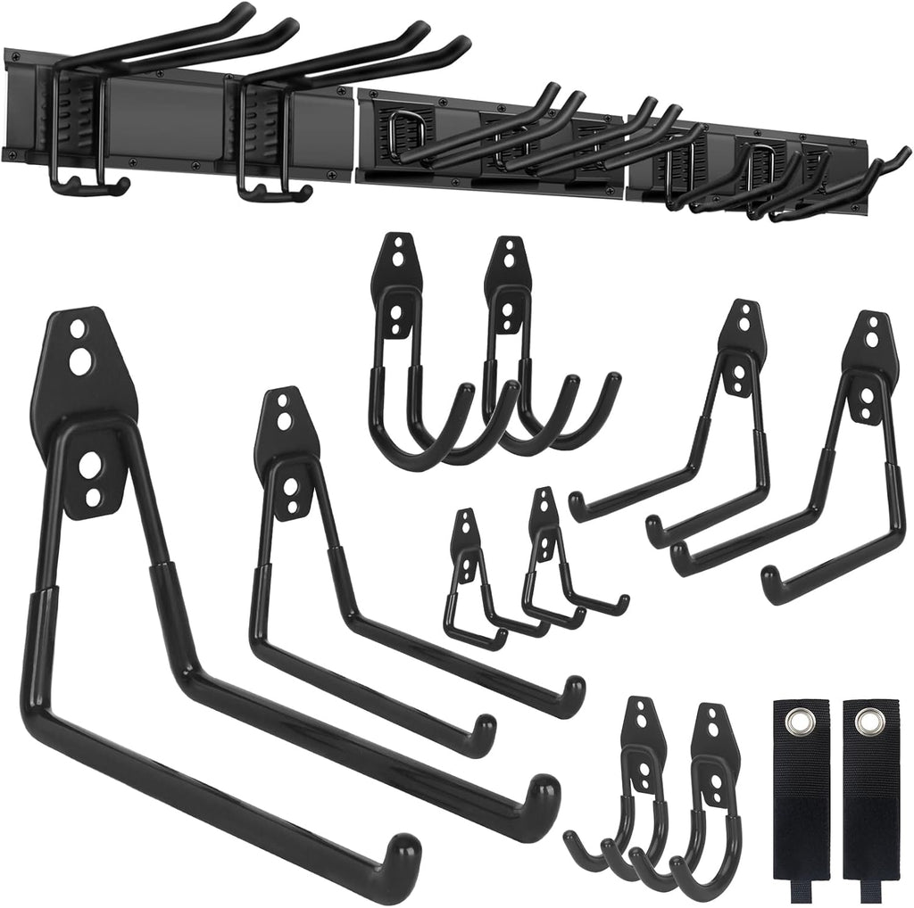 PIYILO Garden Tool Organizer - 48-Inch Heavy-Duty Rack with 18 Garage Hooks for Efficient Tool Storage
