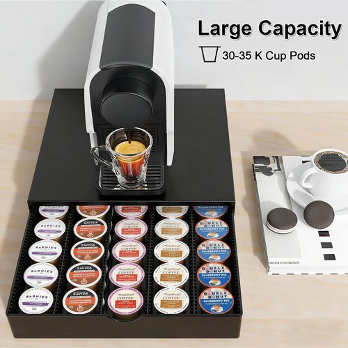 OUTIOE Coffee Pods Drawer Organizer Compatible with Nespresso Vertuo Pods Holds Up to 60 Small or 40 Large (Black)