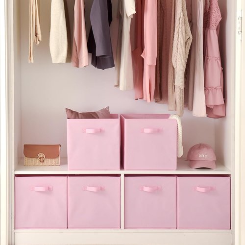 Granny Says Cube Storage Bins - Collapsible 13x13 Organizer with Handle | Pink 6-Pack for Closet & Shelves