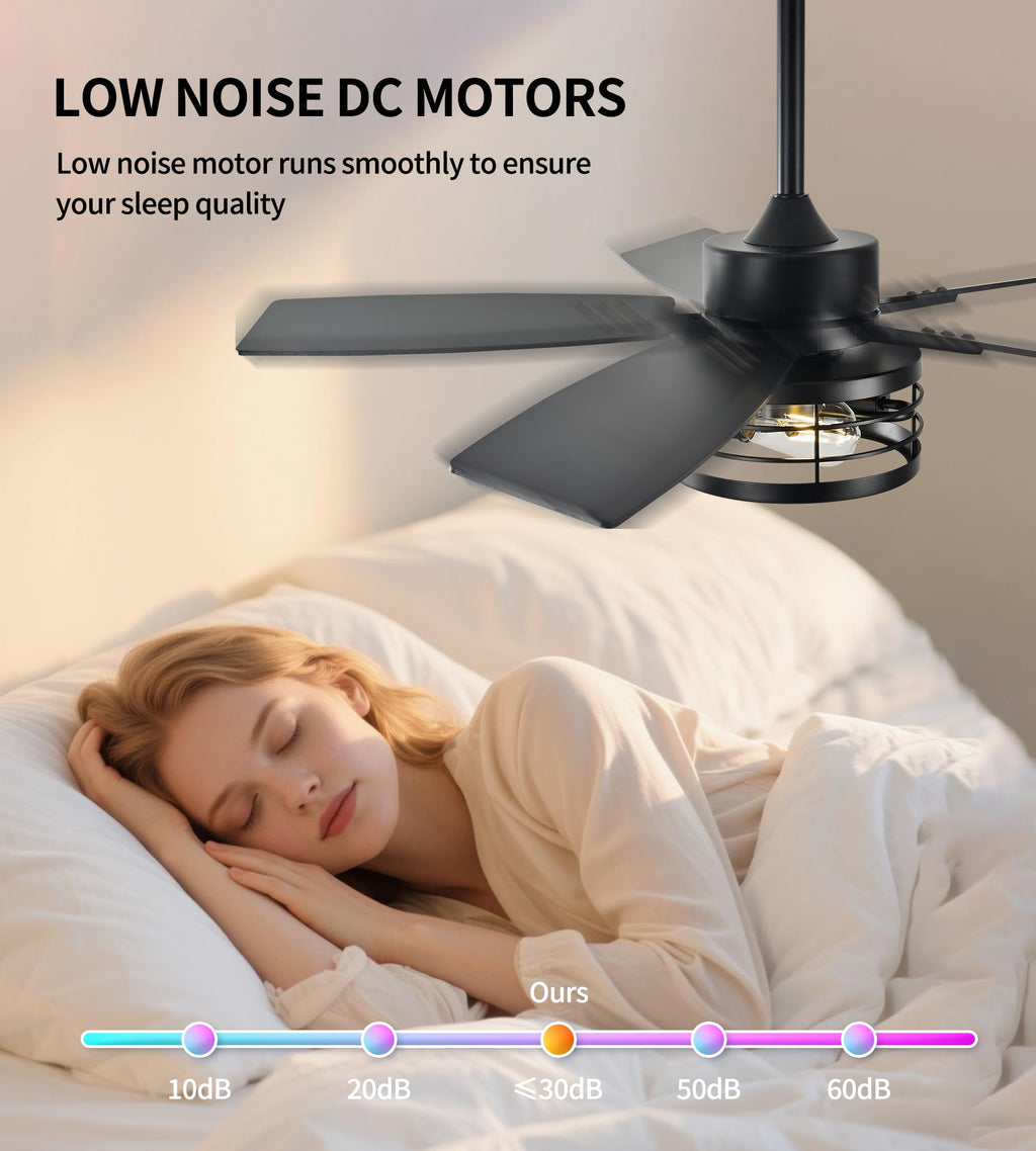 TAVZAKE 42 inch Ceiling Fans with Lights, Low Profile Ceiling Fan with Remote Control, 6 Speeds DC Reversible, 5 Blades, Classic Ceiling Fans for Living Room and Garage