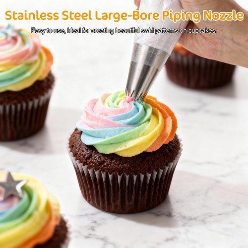 3Pcs Churro Piping Tip, Churro Bags and Tips Set, Stainless Steel 9FT Large Piping Tips, Open Star Pastry Tips for Cake Decorating with 20Pcs Disposable Piping Bags