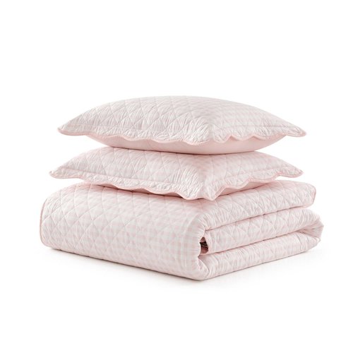 Martha Stewart - Twin Quilt Set, 100% Soft & Breathable Bedding with a Lightweight Feel for Year Round Comfort, 2 Piece Bed Set with Matching Pillowcase (Olivia Gingham Pink)